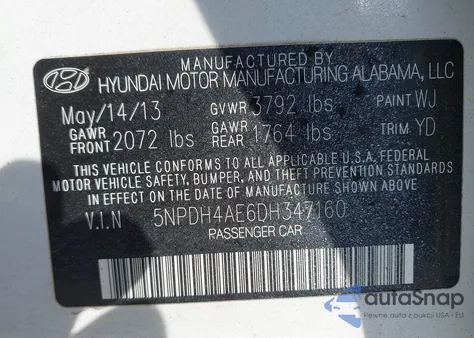 2013 Hyundai Elantra Gls из США, поврежденный, VIN 5NPDH4AE6DH347160